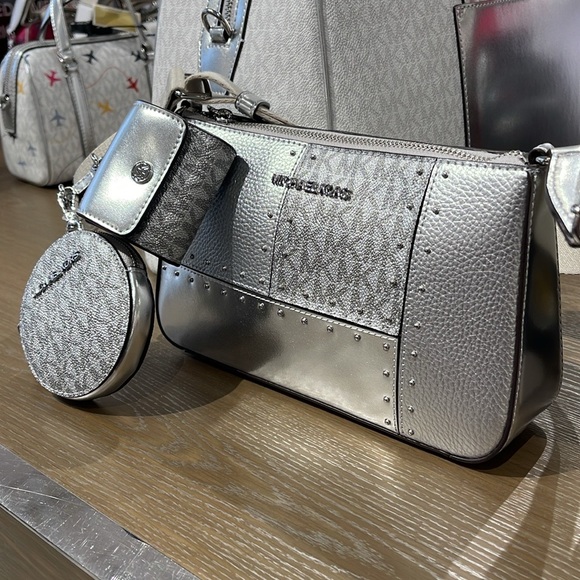 Michael Kors Jet Set Travel Small Metallic Patchwork Signature Logo Crossbody - Picture 12 of 16